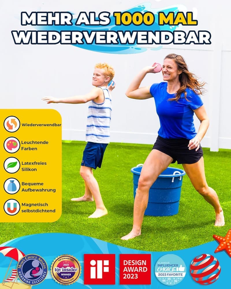 Wiederverwendbare Wasserbomben, 6 Stück mit Netzbeutel für Wasserschlachten