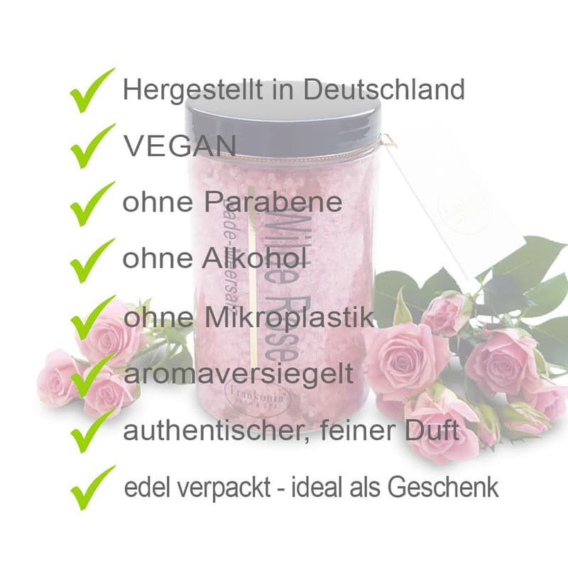 Badesalz mit echten Rosenblüten für Entspannung - 450g vegan