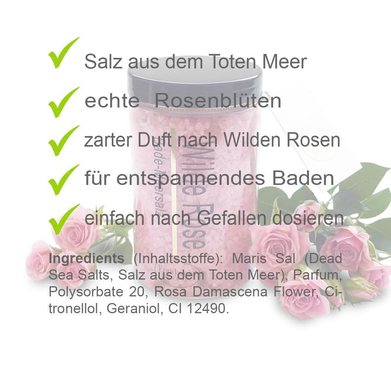 Badesalz mit echten Rosenblüten für Entspannung - 450g vegan