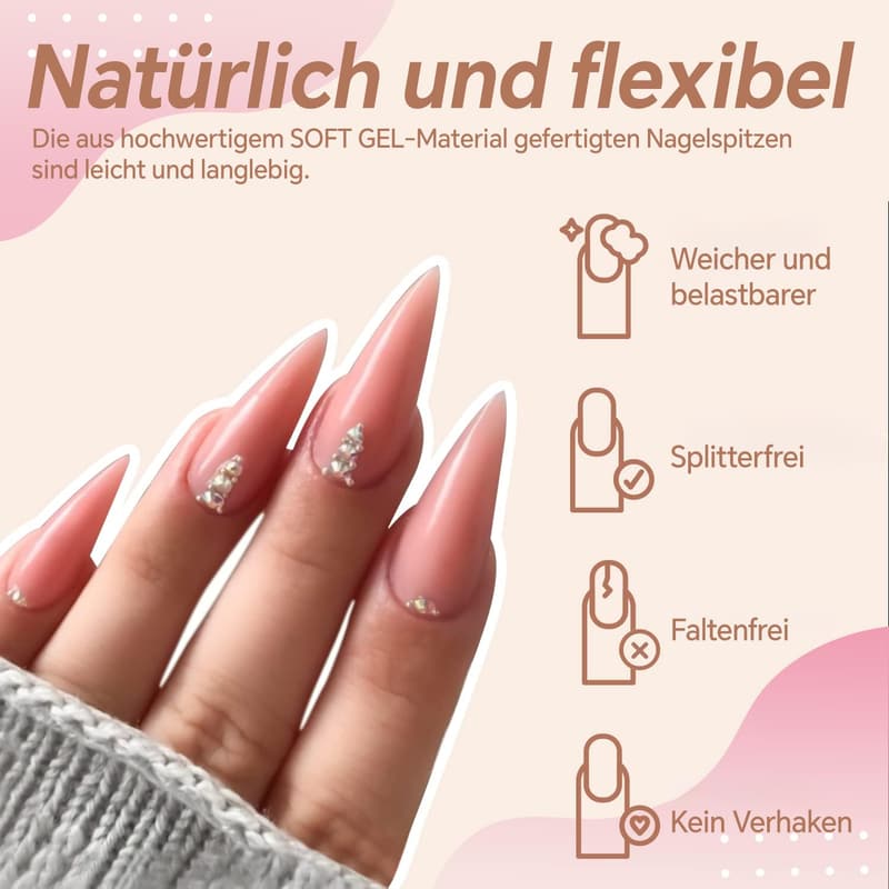 Vorgeformte Stiletto-Nagelspitzen, 216 Stück, für DIY-Nagelstudio