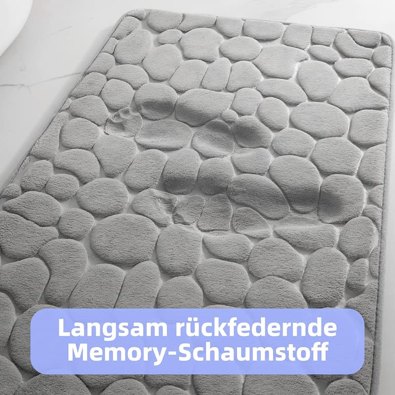 Rutschfeste Badematte aus Memoryschaum, saugfähig, 43x61 cm, Hellgrau