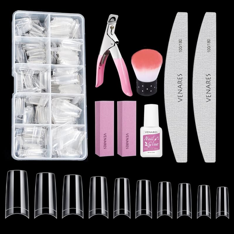 Nageltips Set für Gelnägel, 500 Stück mit Kleber und Zubehör
