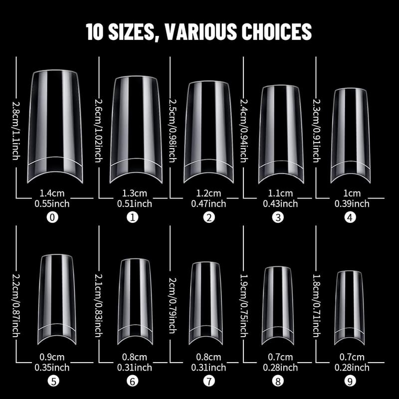 Nageltips Set für Gelnägel, 500 Stück mit Kleber und Zubehör