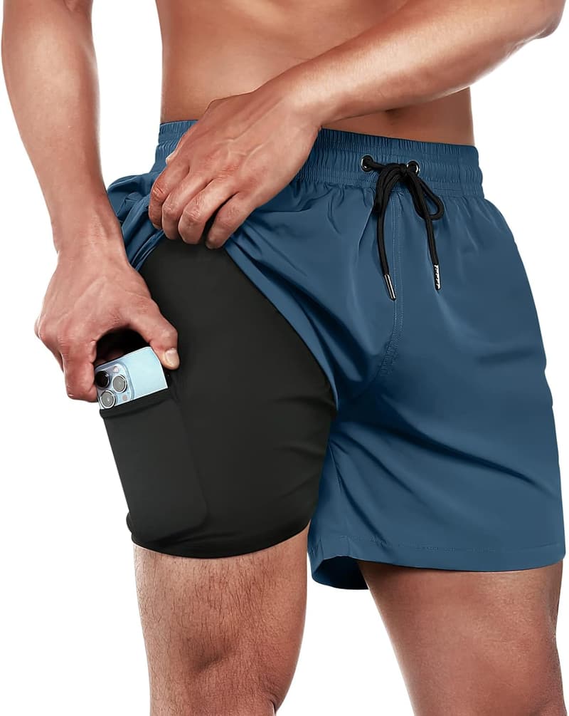 2-in-1 Badehose für Herren mit Kompression und Reißverschlusstasche