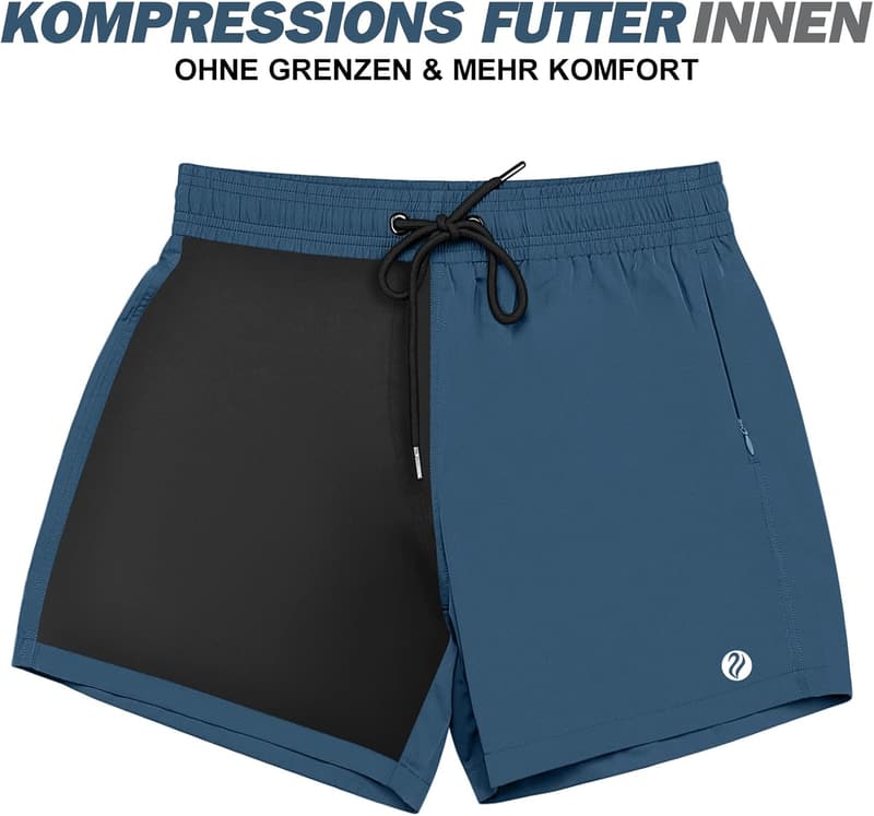 2-in-1 Badehose für Herren mit Kompression und Reißverschlusstasche