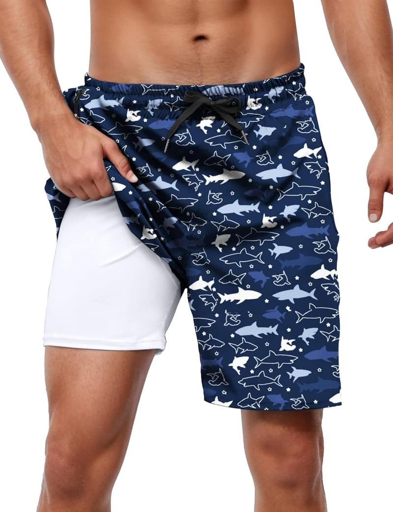Herren Badehose 2-in-1 mit Kompression und Taschen, 7