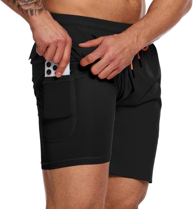 Atmungsaktive Kompressions-Badeshorts für Herren, 2 in 1, mit verstellbarem Tunnelzug