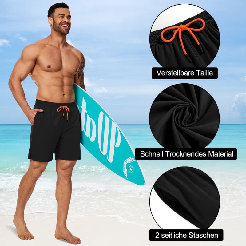 Atmungsaktive Kompressions-Badeshorts für Herren, 2 in 1, mit verstellbarem Tunnelzug