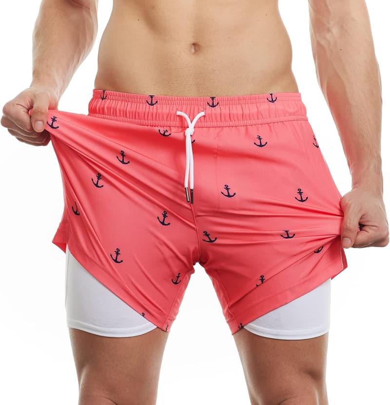 MaaMgic Herren Badeshorts 2-in-1 mit Kompression und Reißverschlusstasche