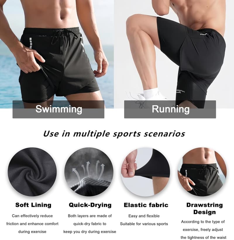 Elastische 2-in-1 Badehose für Herren mit Schnelltrocknen-Funktion