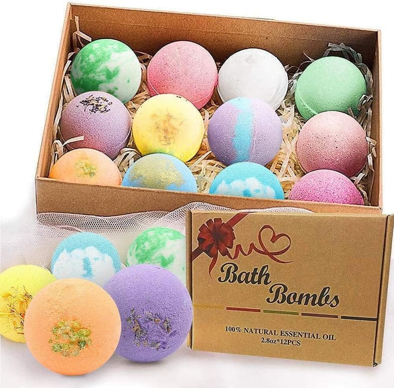 Entspannendes Badebomben Geschenkset mit Bio-Ölen für Frauen, 12 Stück