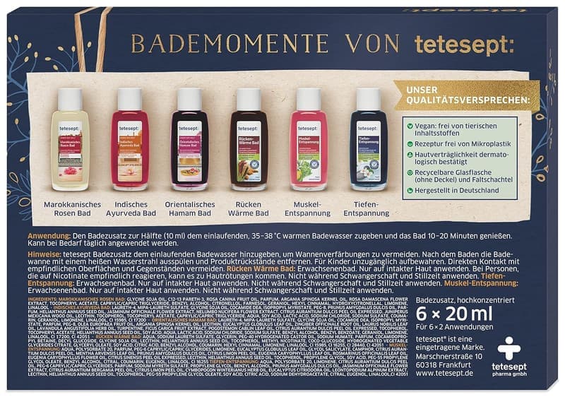 Tetesept Bademomente Geschenkset – Badezusatz Probierset für jeden Anlass (6 x 20 ml)