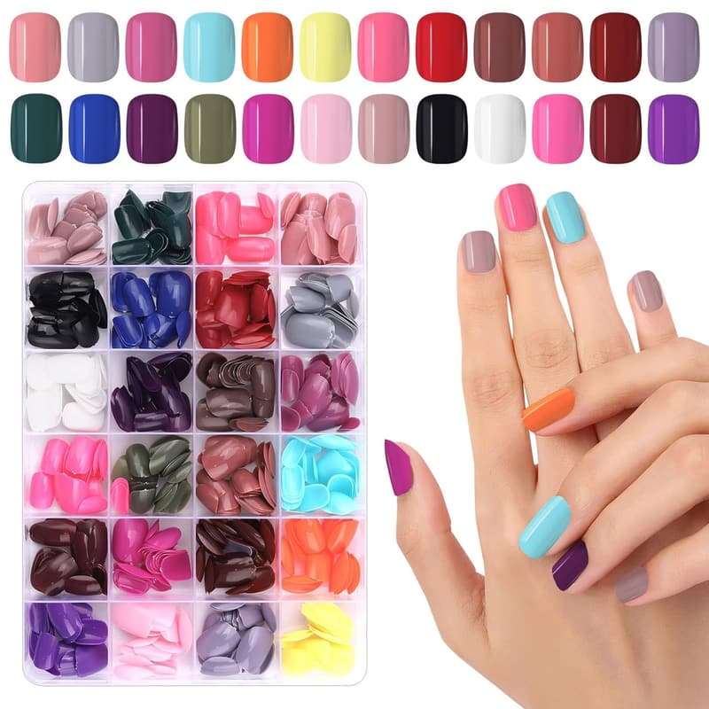 576 Stück kurze quadratische Acryl-Nagelpresse in 24 Farben für Frauen