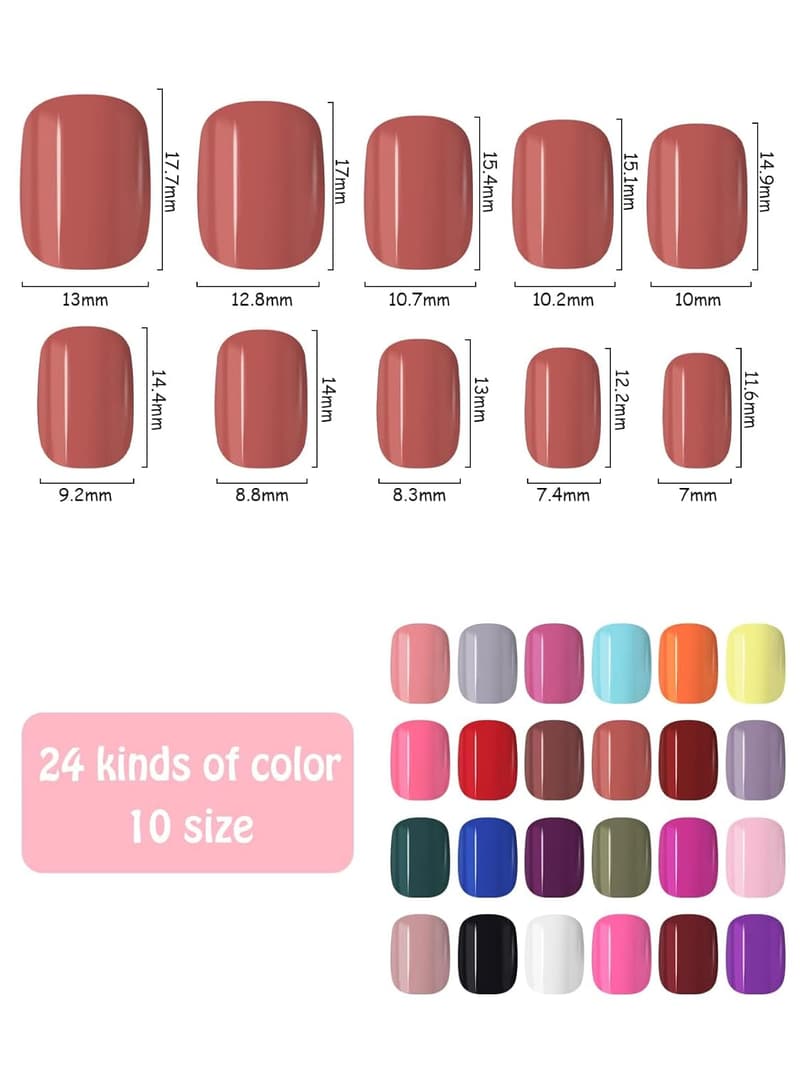 576 Stück kurze quadratische Acryl-Nagelpresse in 24 Farben für Frauen