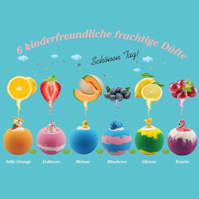 Badebomben Geschenkset für Kinder – 6 Stück bunte Badekugeln