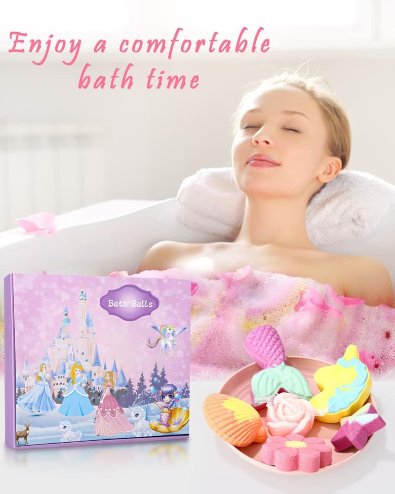 Badebomben Geschenkset mit Kristallspielzeug – 6 handgefertigte Badekugeln für Frauen und Mädchen