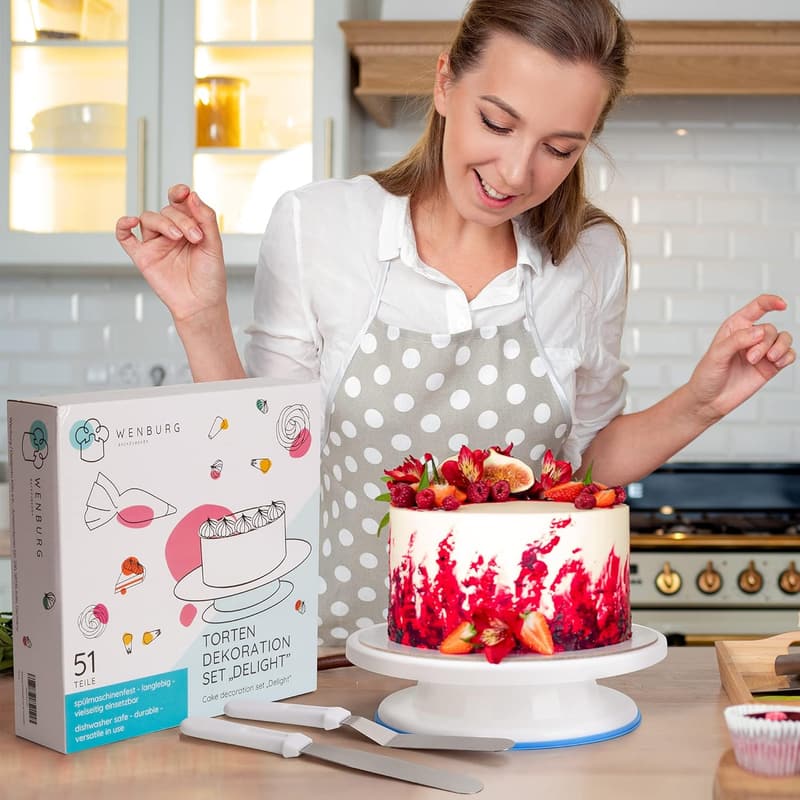 Drehbare Tortenplatte 28 cm mit 51-tlg. Zubehörset für Kuchenliebhaber