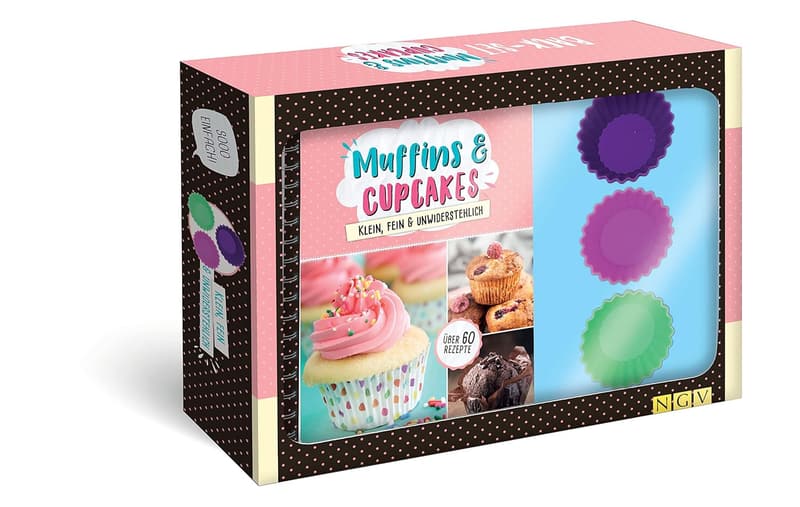 Geschenkset für Muffins und Cupcakes mit 6 Silikon-Formen und Rezeptbuch