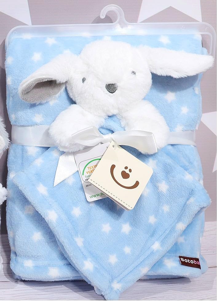 Personalisierte Babydecke mit Schmusetuch zur Geburt oder Taufe, blau