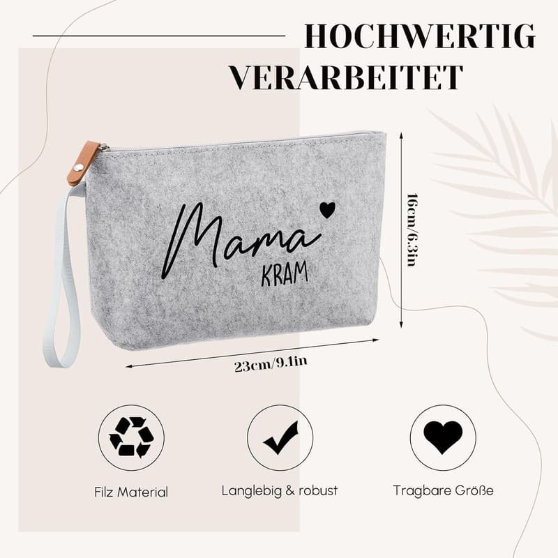 Kosmetiktasche aus Filz für werdende Mütter - Schwangerschaftsgeschenk (Hellgrau)