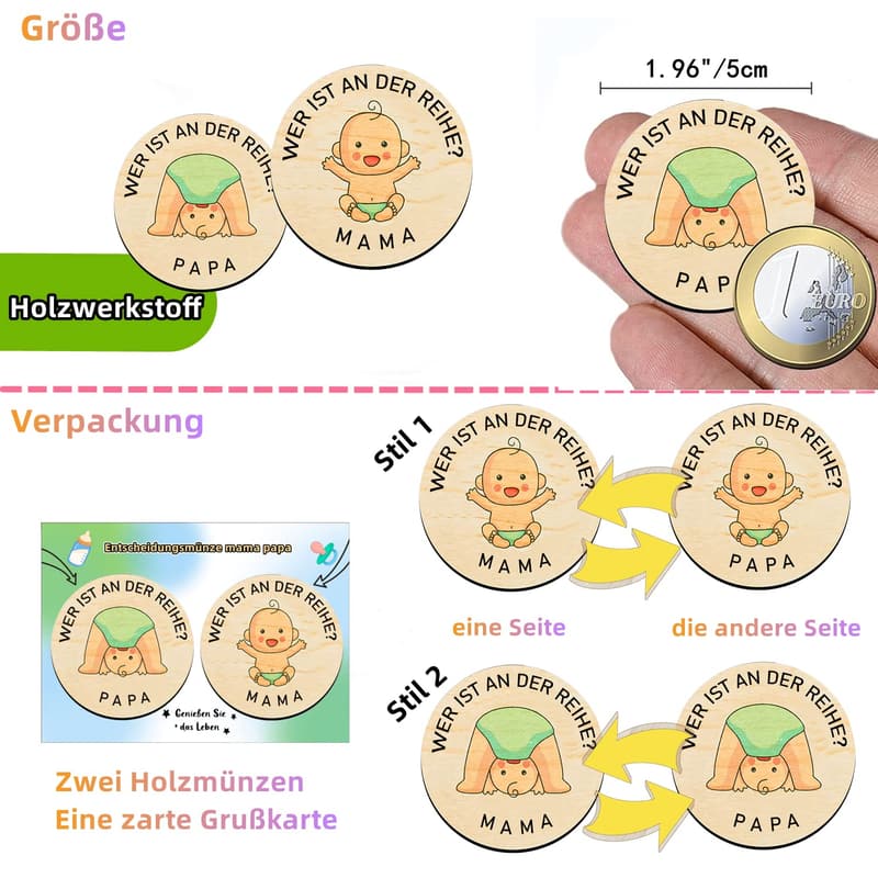 Geburtstagsgeschenk: Hölzerne Entscheidungsmünze für werdende Mütter