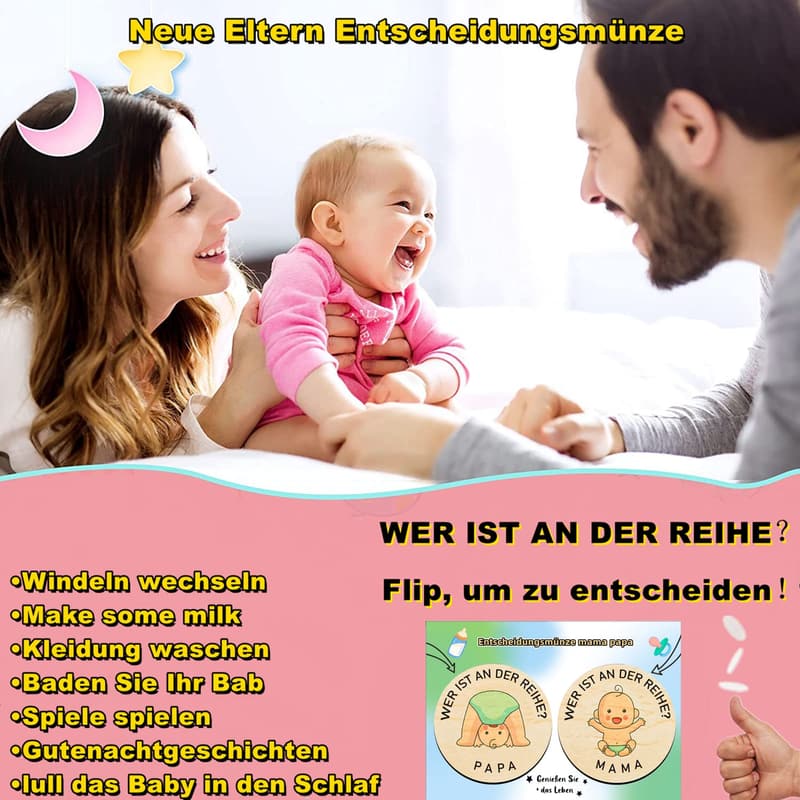 Geburtstagsgeschenk: Hölzerne Entscheidungsmünze für werdende Mütter