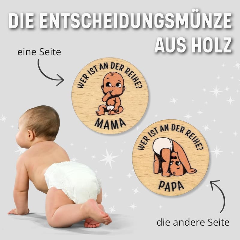 Geschenk zur Geburt: Handmade Entscheidungsmünze für Eltern