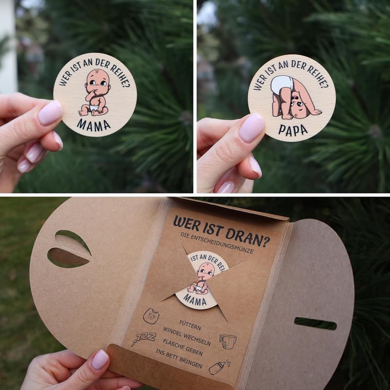 Geschenk zur Geburt: Handmade Entscheidungsmünze für Eltern