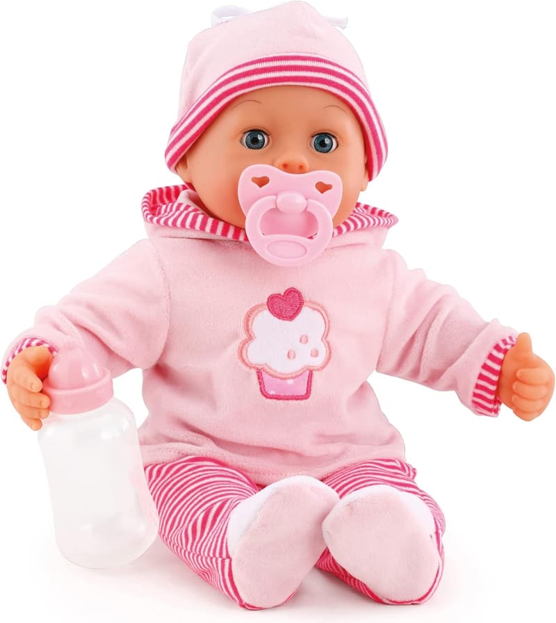 Babypuppe mit Schlafaugen, 24 Laute, 38 cm, Rosa/Streifen