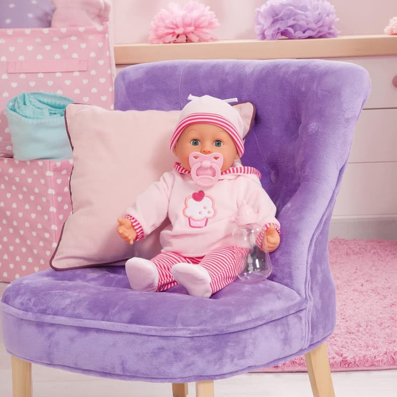 Babypuppe mit Schlafaugen, 24 Laute, 38 cm, Rosa/Streifen