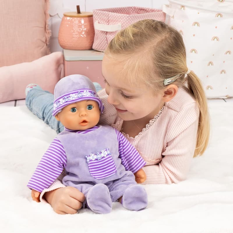 Interaktive Babypuppe mit Schlafaugen und 24 Babylauten, 38 cm, lila