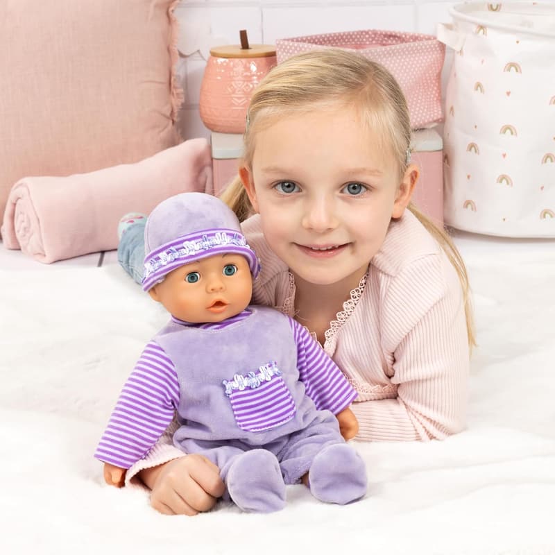 Interaktive Babypuppe mit Schlafaugen und 24 Babylauten, 38 cm, lila