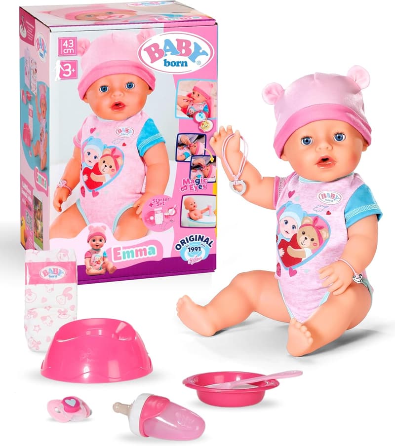 BABY born Emma - 43 cm Babypuppe mit 10 Funktionen und Zubehör