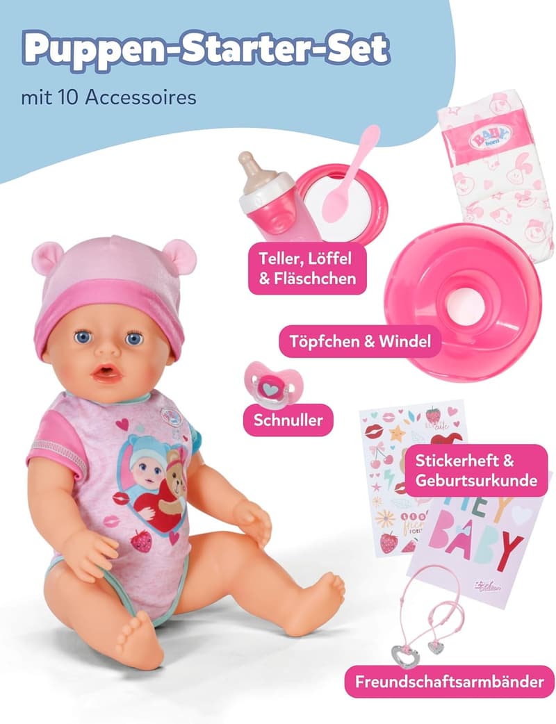 BABY born Emma - 43 cm Babypuppe mit 10 Funktionen und Zubehör