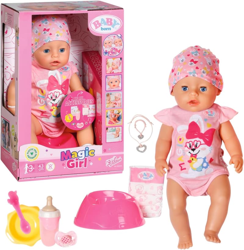 BABY born Magic Girl 43 cm, batteriefreie Babypuppe mit 10 Funktionen für Kinder ab 3 Jahren