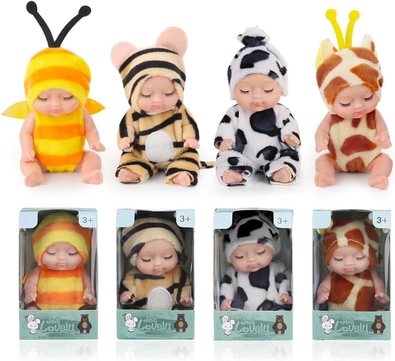 Mini-Reborn-Babypuppen im 4er-Set aus waschbarem PVC für Mädchen