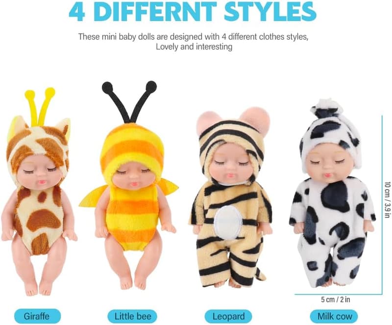 Mini-Reborn-Babypuppen im 4er-Set aus waschbarem PVC für Mädchen