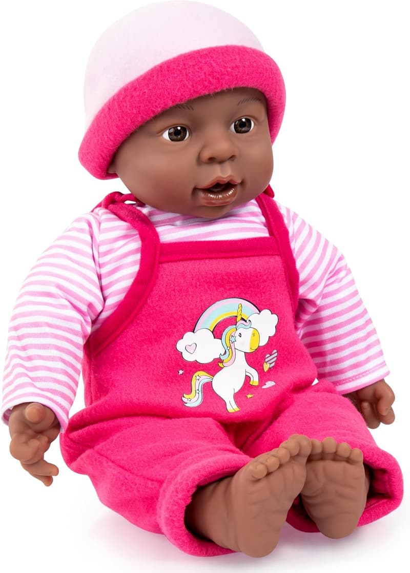 Interaktive Babypuppe 40 cm, weich, sprechend, dunkelhäutig, rosa