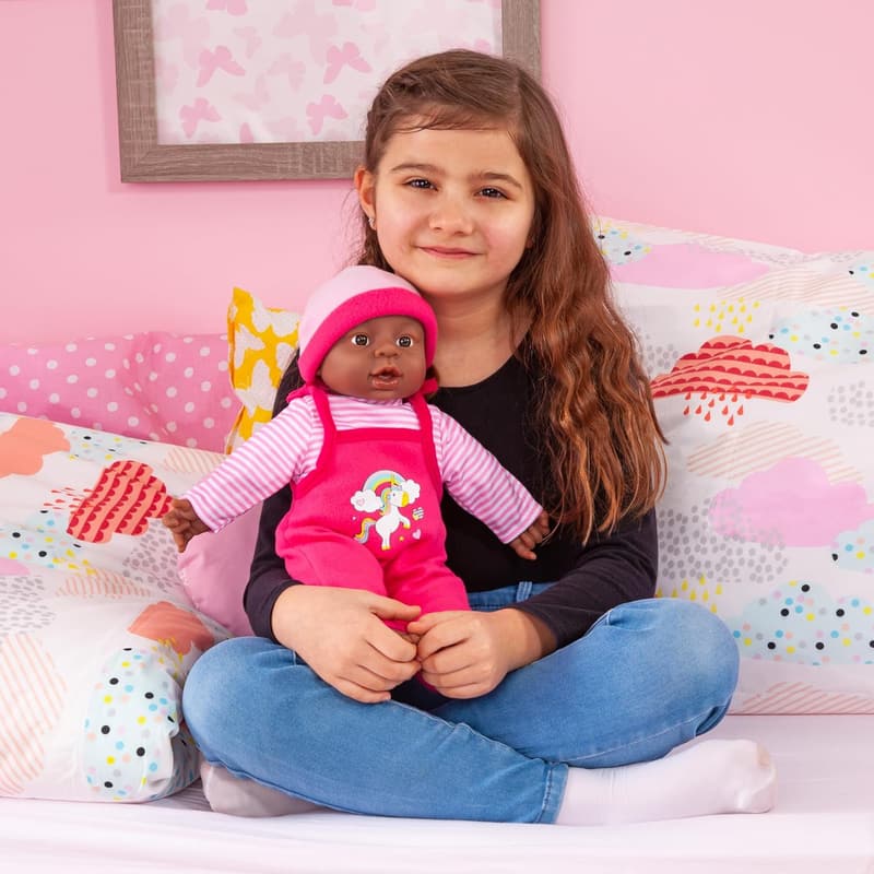 Interaktive Babypuppe 40 cm, weich, sprechend, dunkelhäutig, rosa