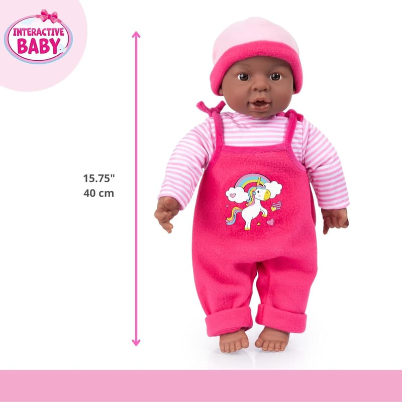Interaktive Babypuppe 40 cm, weich, sprechend, dunkelhäutig, rosa