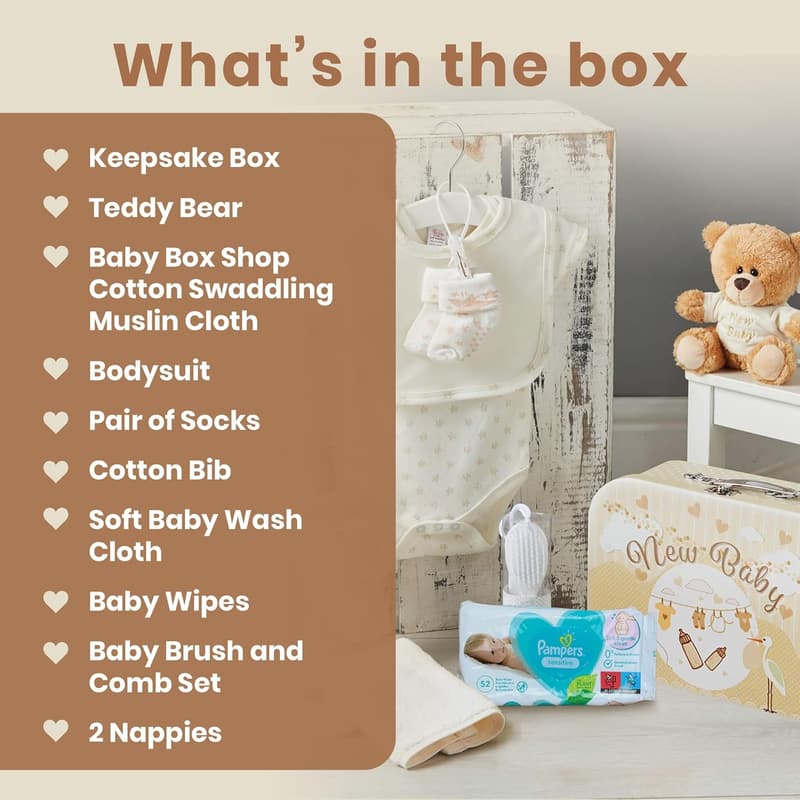 Babyparty Geschenkset mit 12 Essentials für Neugeborene – Creme