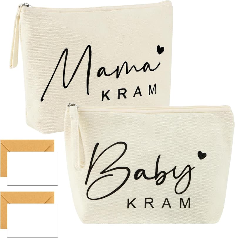 Geschenkset für Babyparty: Kosmetiktasche mit Glückwunschkarte und Organizer für werdende Mütter