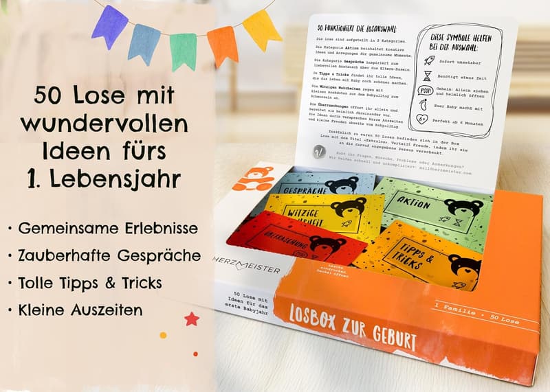 Losbox zur Geburt - 50 Ideen für das erste Jahr für Eltern und Baby