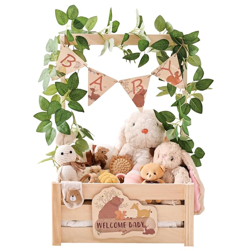 Personalisierter Babykorb aus Holz für Neugeborene mit verstellbarem Griff