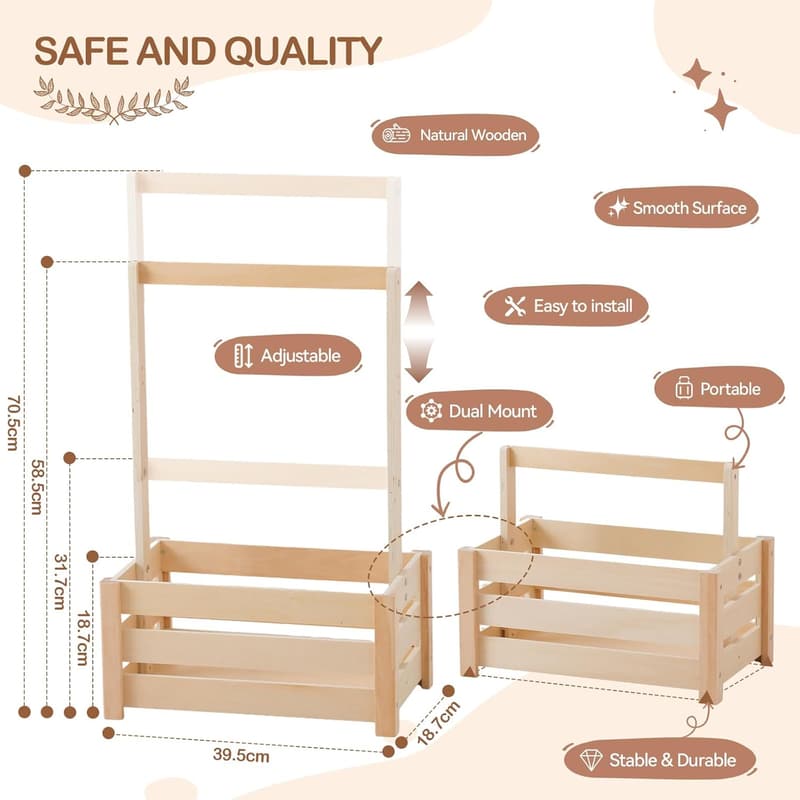 Personalisierter Babykorb aus Holz für Neugeborene mit verstellbarem Griff