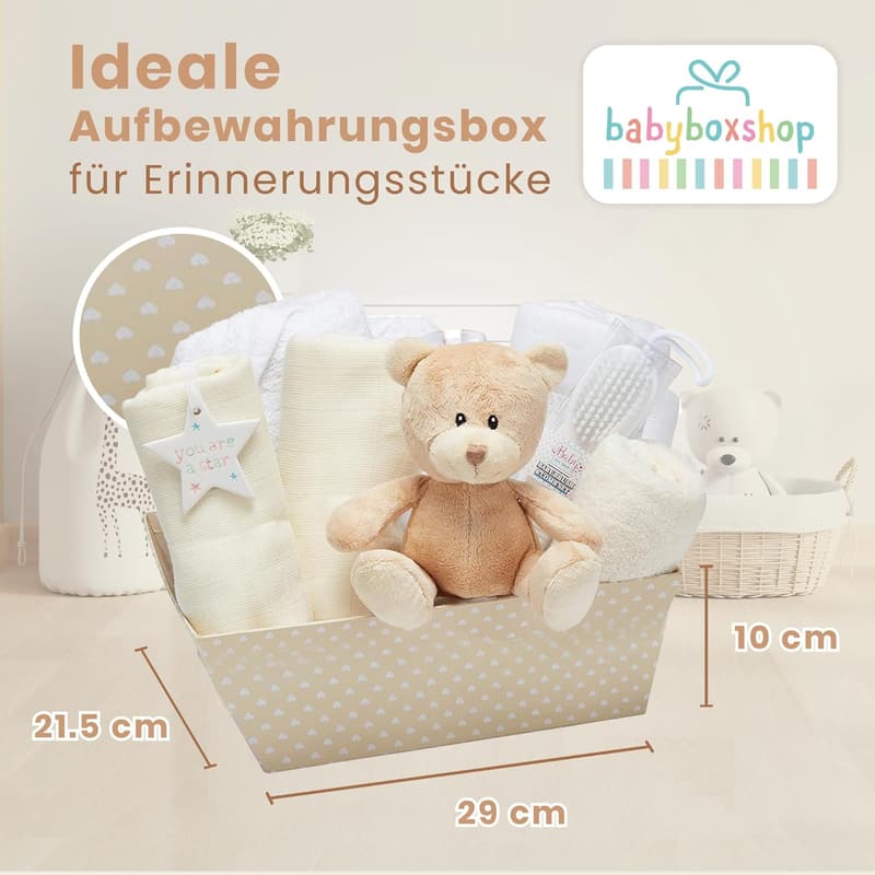 Neutrales Baby-Geschenkset mit Fleece-Wickeltuch und Teddybär