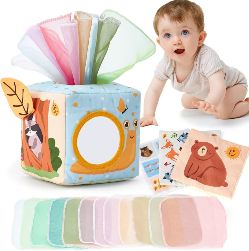 Montessori Spielzeug für Babys 6-12 Monate – Motorikspielzeug mit Tissue Box