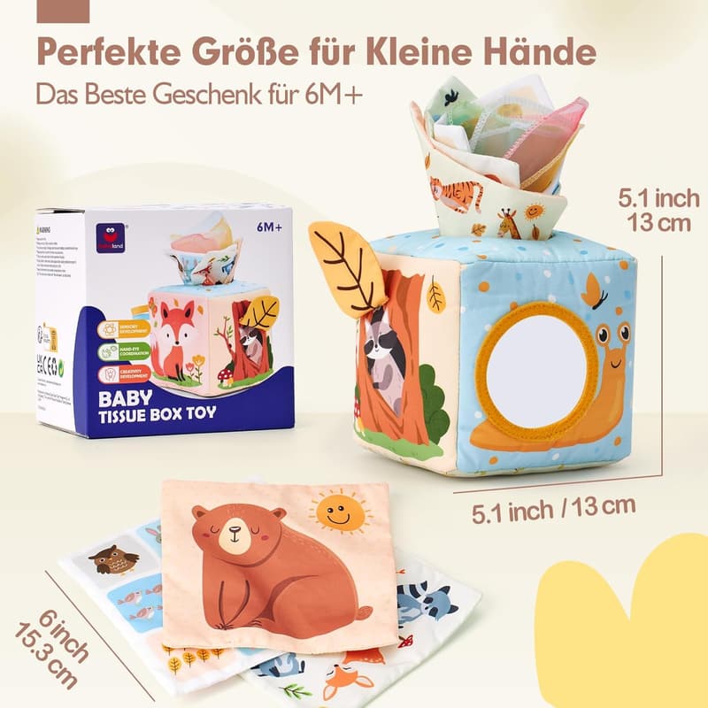 Montessori Spielzeug für Babys 6-12 Monate – Motorikspielzeug mit Tissue Box