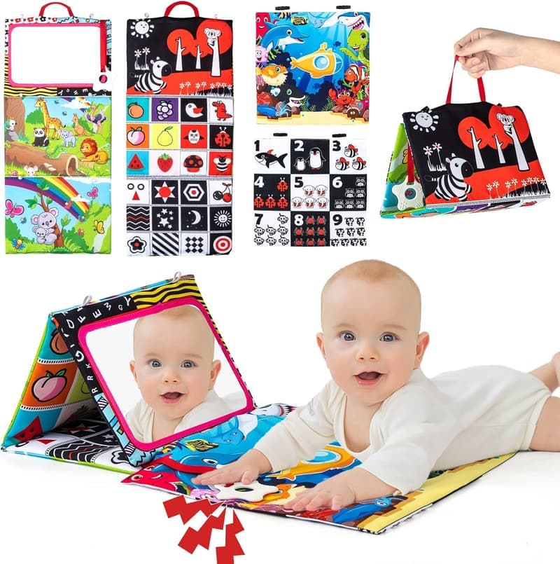 Faltbarer Babyspielzeug-Spiegel mit Knisterbuch für Neugeborene