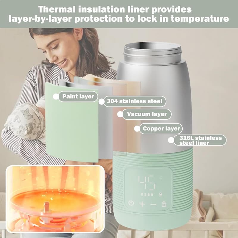 Schnellheizender Babyflaschenwärmer mit Digitalanzeige, 500ml, hellrosa grau